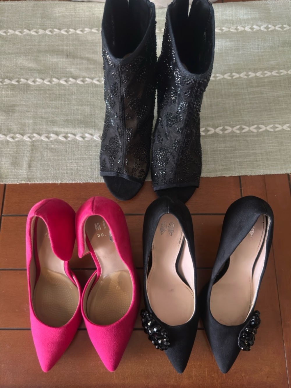 Black Beaded Sheer Booties — Women Shoes